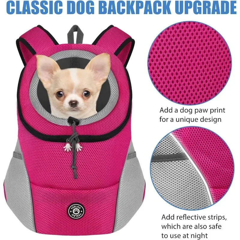 Pet Backpack Carrier for Small Dogs & Cats - Front-Folded Travel Backpack with Ventilation Mesh & Harness-Like Zipper Lock